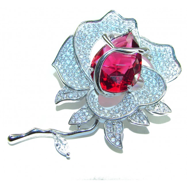 Retro Style - Precious Rose Genuine 18.5 carat Ruby .925 Sterling Silver handmade Pendant - Brooch