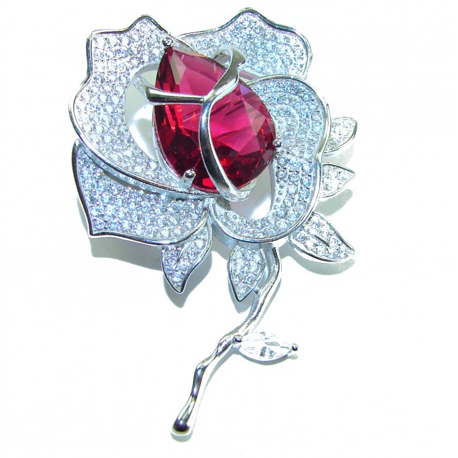 Retro Style - Precious Rose Genuine 18.5 carat Ruby .925 Sterling Silver handmade Pendant - Brooch