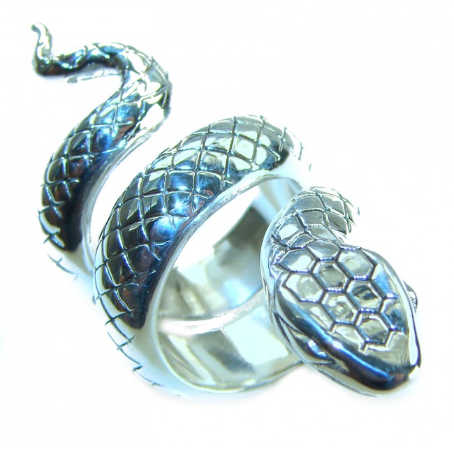 Large Boa Snake .925 Sterling Silver handcrafted Statement SPINAL Ring size 7