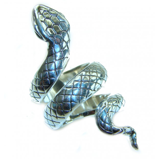 Large Boa Snake .925 Sterling Silver handcrafted Statement SPINAL Ring size 7