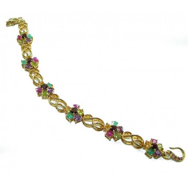 One of the kind 28.5 carat genuine Multigem 18k Gold over .925 Sterling Silver Bracelet