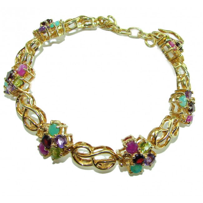 One of the kind 28.5 carat genuine Multigem 18k Gold over .925 Sterling Silver Bracelet