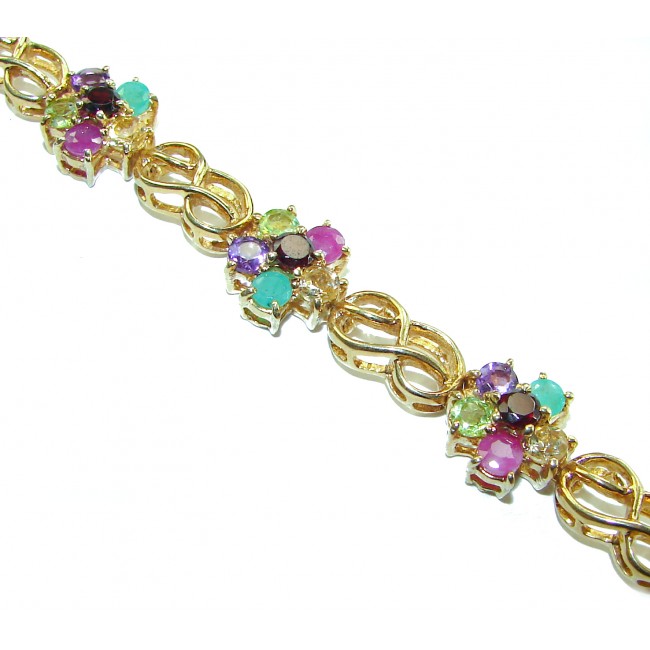 One of the kind 28.5 carat genuine Multigem 18k Gold over .925 Sterling Silver Bracelet