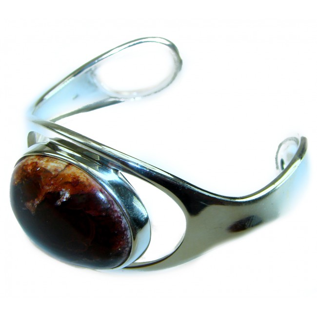 Sahara dunes 47.4 carat Mexican Opal handmade .925 Sterling Silver Bracelet / Cuff - Side view of Mexican Opal bracelet, Sterling silver, handmade design