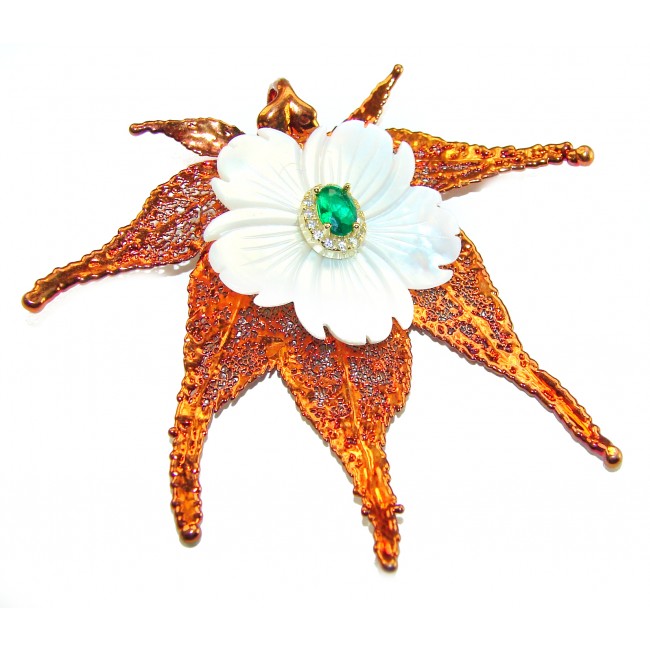 Precous Leaf Genuine Blister Pearl 18K Gold over .925 Sterling Silver handcrafted Statement pendant