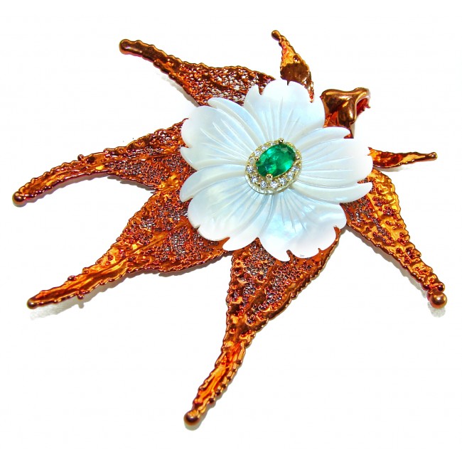 Precous Leaf Genuine Blister Pearl 18K Gold over .925 Sterling Silver handcrafted Statement pendant