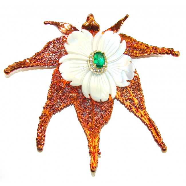 Precous Leaf Genuine Blister Pearl 18K Gold over .925 Sterling Silver handcrafted Statement pendant