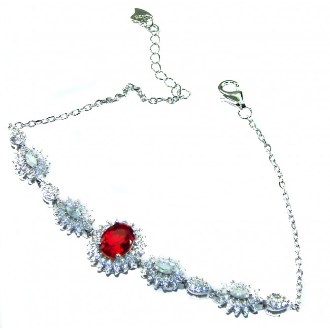 7.5 carat Ruby .925 Sterling Silver handmade Statement Bracelet - Ruby and silver bracelet with clasp detail, 7.5 carat stone centerpiece.