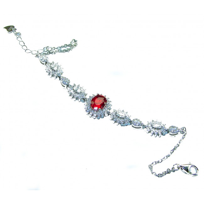7.5 carat Ruby .925 Sterling Silver handmade Statement Bracelet - Top view of a 7.5 carat ruby sterling silver bracelet with clasp detail.