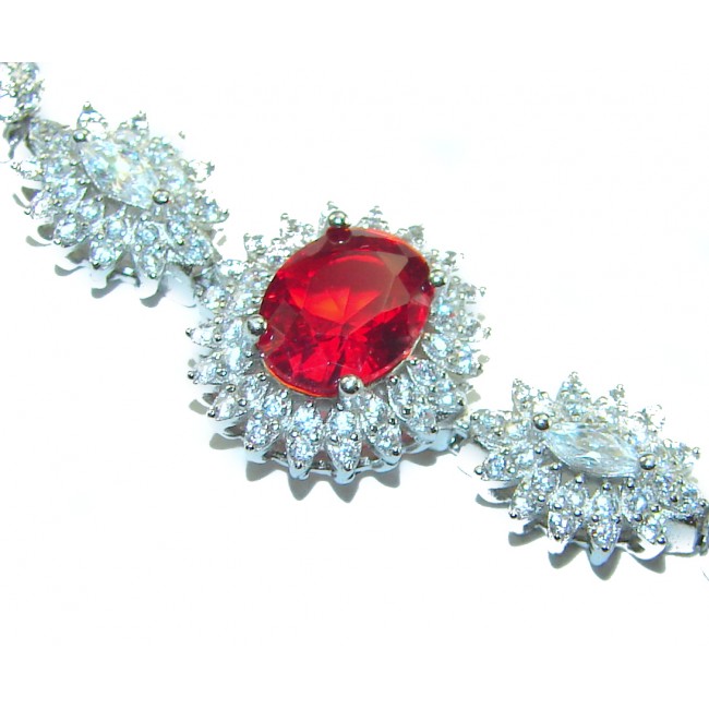 7.5 carat Ruby .925 Sterling Silver handmade Statement Bracelet - Stone close-up of 7.5 carat ruby in sterling silver bracelet.