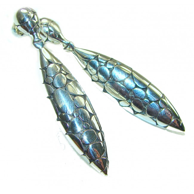 2 inches long - Free Spirit- bohemian Style .925 Sterling Silver handmade Bali made Oversized Earrings