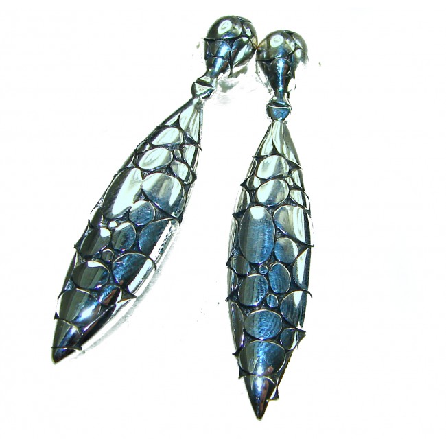 2 inches long - Free Spirit- bohemian Style .925 Sterling Silver handmade Bali made Oversized Earrings