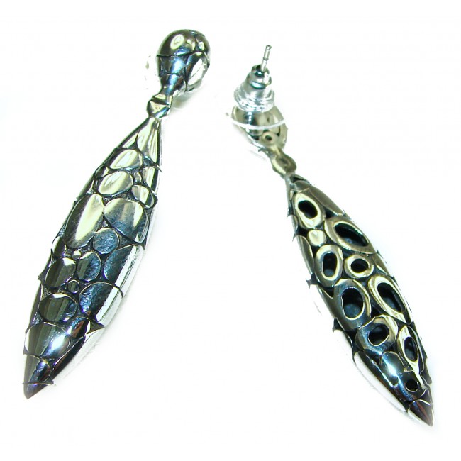 2 inches long - Free Spirit- bohemian Style .925 Sterling Silver handmade Bali made Oversized Earrings