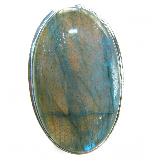 Shimmering Natural Labradorite .925 Sterling Silver handcrafted Large ring size 7 adjustable