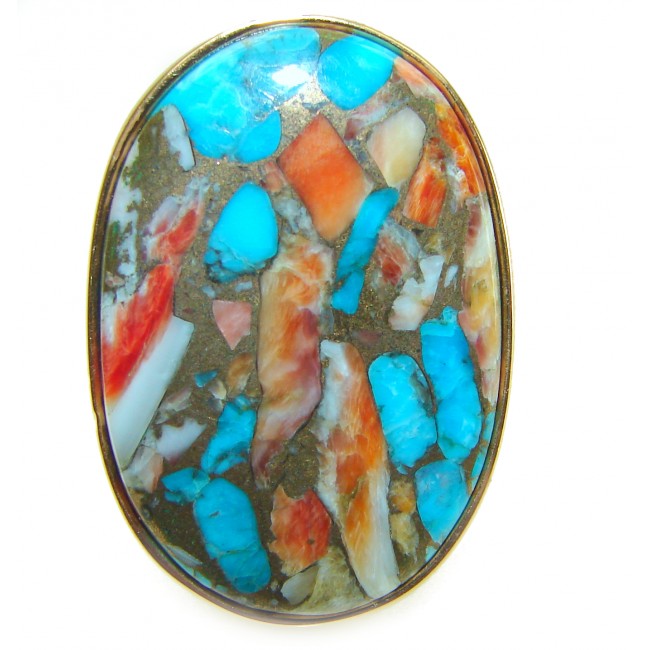 Rare 26.5 carat Oyster Turquoise 18K Gold over .925 Sterling Silver handcrafted Large ring; s. 8 adjustable