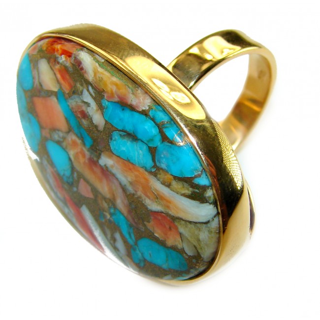 Rare 26.5 carat Oyster Turquoise 18K Gold over .925 Sterling Silver handcrafted Large ring; s. 8 adjustable
