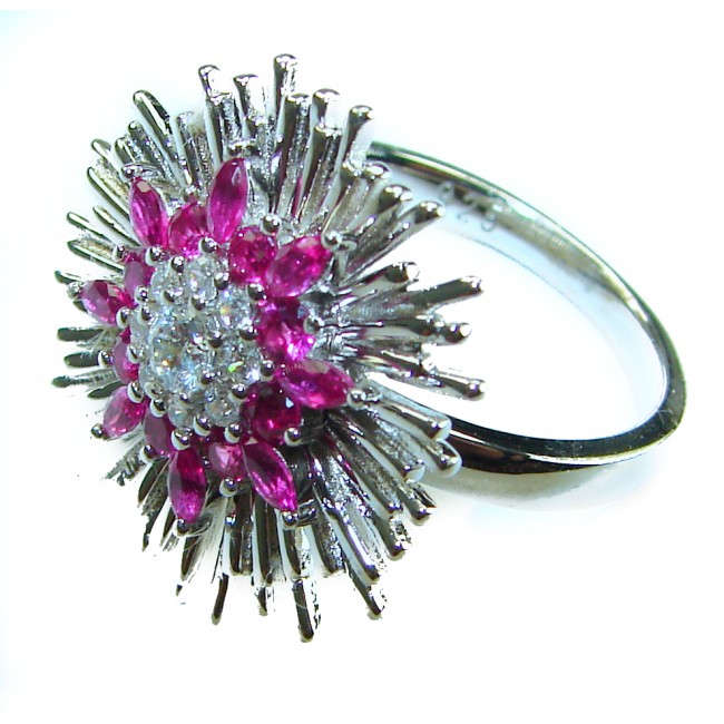 Royal red Star Genuine 6.5 CARAT Ruby .925 Sterling Silver Statement Ring size 6 1/4 - Front view of Royal Red Star Ruby Sterling Silver ring.