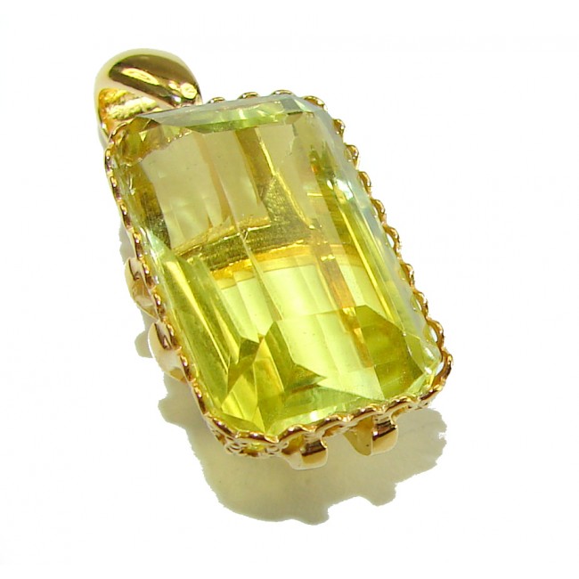 Baquette cut 10.3 carat Lemon Quartz 18K Gold over .925 Sterling Silver handcrafted pendant - photo 3