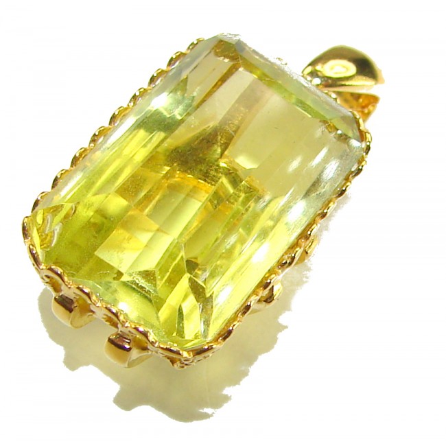 Baquette cut 10.3 carat Lemon Quartz 18K Gold over .925 Sterling Silver handcrafted pendant - photo 2