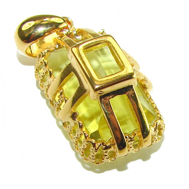 Baquette cut 10.3 carat Lemon Quartz 18K Gold over .925 Sterling Silver handcrafted pendant - photo 1