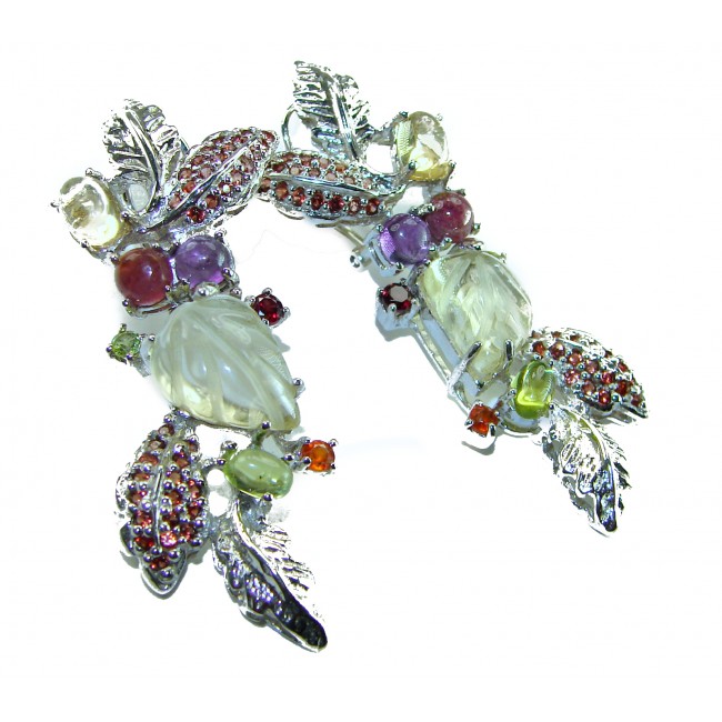 Eden - Luxurious Style Natural carved Citrine 18K Gold over .925 Sterling Silver handmade earrings