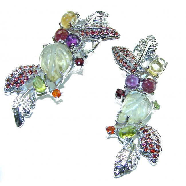 Eden - Luxurious Style Natural carved Citrine 18K Gold over .925 Sterling Silver handmade earrings