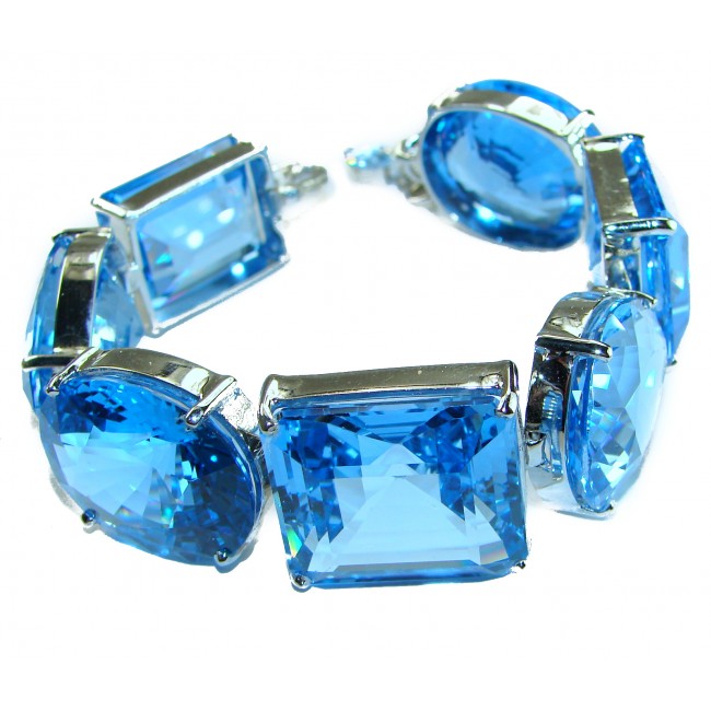 Rare finding - Incredible! - Seaside 295.5 carat authentic Swiss Blue Topaz .925 Sterling Silver handmade Large Statement Bracelet