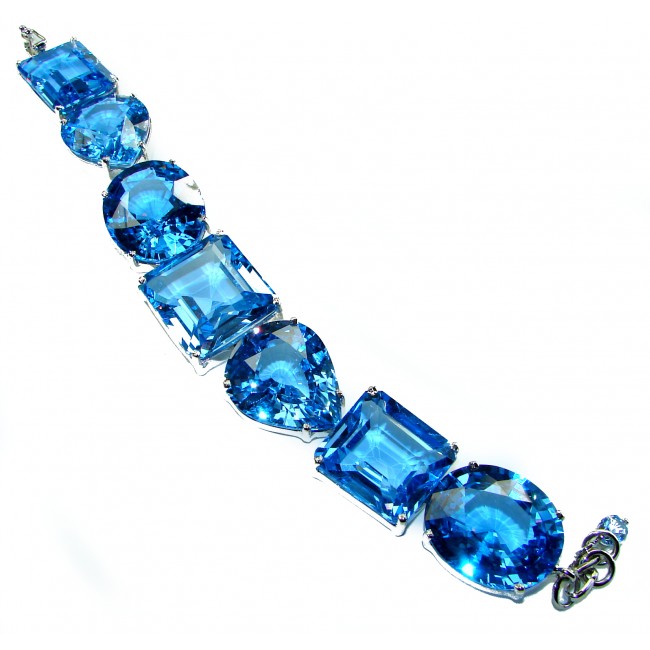 Rare finding - Incredible! - Seaside 295.5 carat authentic Swiss Blue Topaz .925 Sterling Silver handmade Large Statement Bracelet