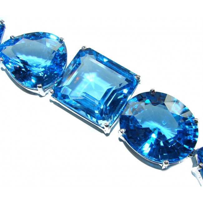 Rare finding - Incredible! - Seaside 295.5 carat authentic Swiss Blue Topaz .925 Sterling Silver handmade Large Statement Bracelet