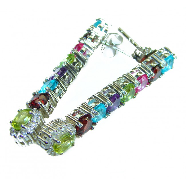 Fiesta Authentic 9.5 carat Multigem .925 Sterling Silver brilliantly handcrafted earrings - Multigem dangle earrings side view with sterling silver setting