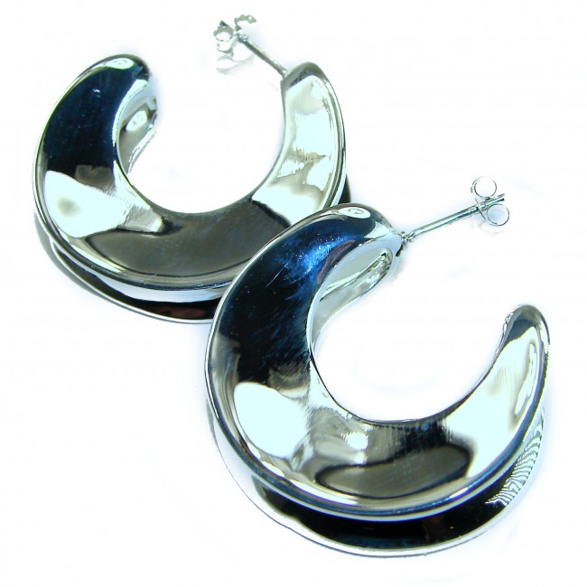 LARGE - EXTRAVAGANZA - Highly Polished Fancy .925 Sterling Silver Italy made Earrings - photo 3