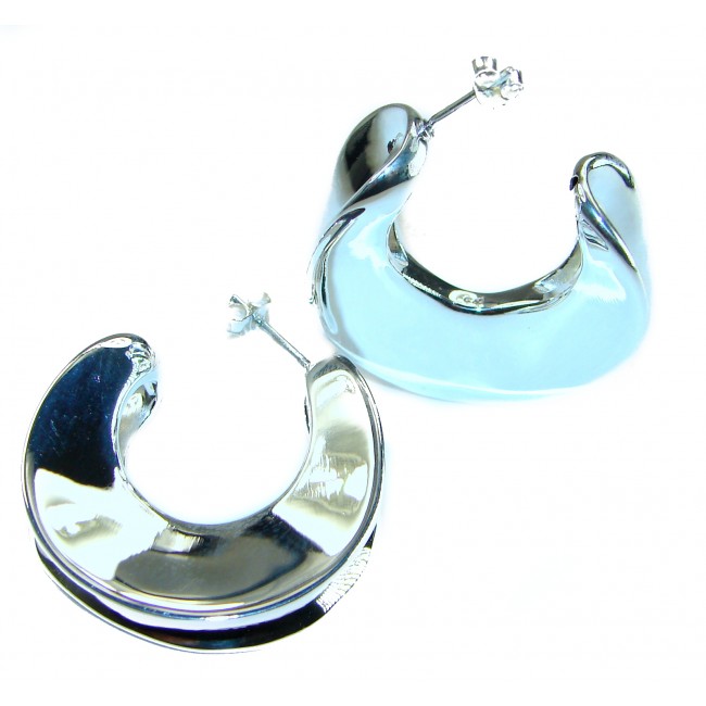 LARGE - EXTRAVAGANZA - Highly Polished Fancy .925 Sterling Silver Italy made Earrings - photo 2
