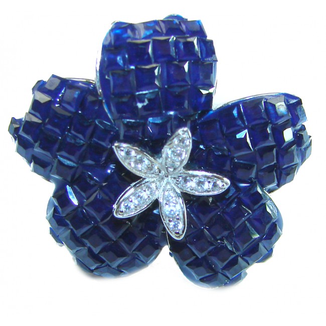Blue Flower Authentic 16.2 carat Sapphire .925 Sterling Silver handcrafted Ring size 7