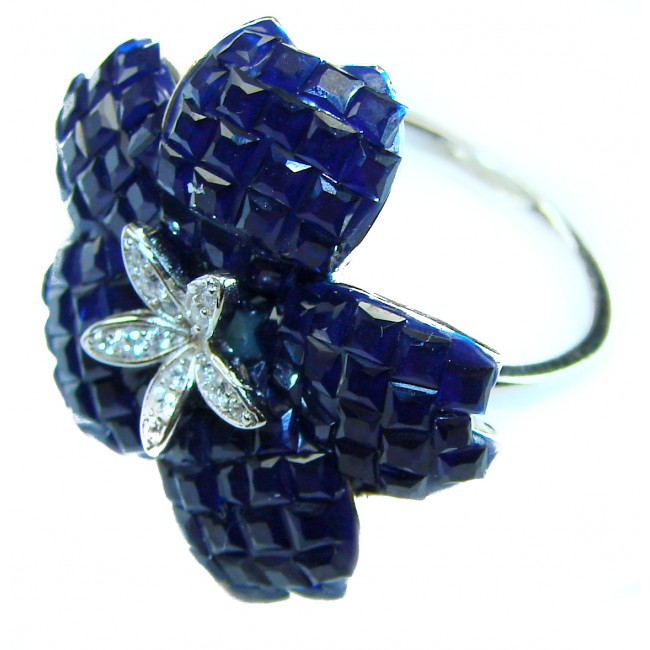 Blue Flower Authentic 16.2 carat Sapphire .925 Sterling Silver handcrafted Ring size 7