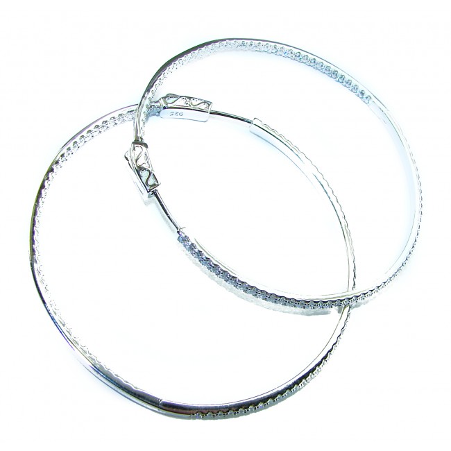 INSIDE - OUT Huge 2 inches long White Sapphire .925 Sterling Silver handmade Hoop Earrings