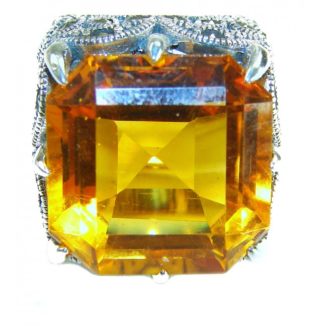 Beauty of the Nature cushion cut 29.5 carat Golden Topaz .925 Sterling Silver handcrafted ring; s. 6 3/4