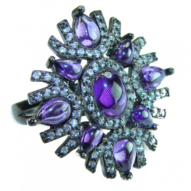 10.2 carat Amethyst black rhodium over .925 Sterling Silver Handcrafted Large Ring size 7 1/4 - Amethyst ring close-up, black rhodium over .925 sterling silver.