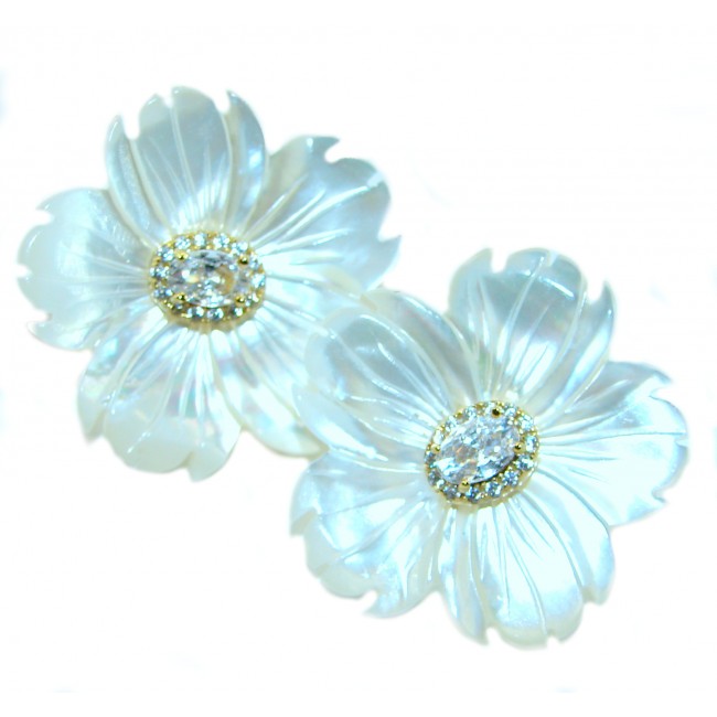 Genuine Blister Pearl 0.2 carat Lab Grown Diamond .925 Sterling Silver handcrafted Large Statement Earrings