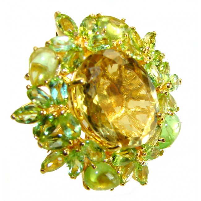 Gabriella 32.6 carat Lemon Quartz Peridot 18K Gold over .925 Sterling Silver handcrafted Statement ring size 5