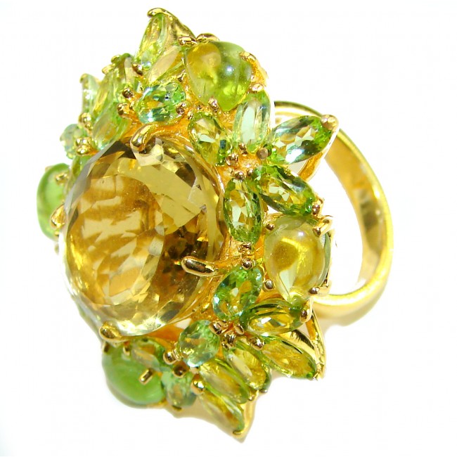 Gabriella 32.6 carat Lemon Quartz Peridot 18K Gold over .925 Sterling Silver handcrafted Statement ring size 5
