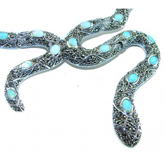 Large Snake genuine Australian Blue Opal Marcasite .925 Sterling Silver handcrafted necklace