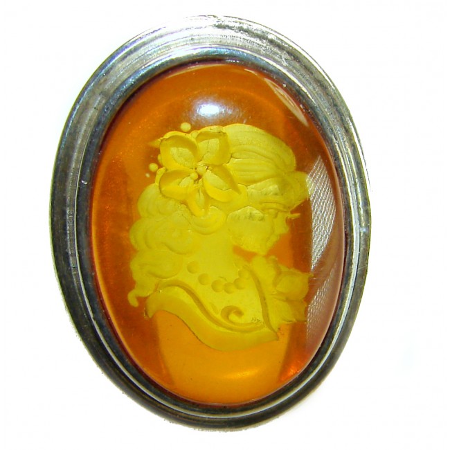 Beautiful Authentic carved Cameo Baltic Amber .925 Sterling Silver handcrafted ring; s. 8 - photo 2
