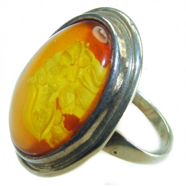 Beautiful Authentic carved Cameo Baltic Amber .925 Sterling Silver handcrafted ring; s. 8 - photo 1