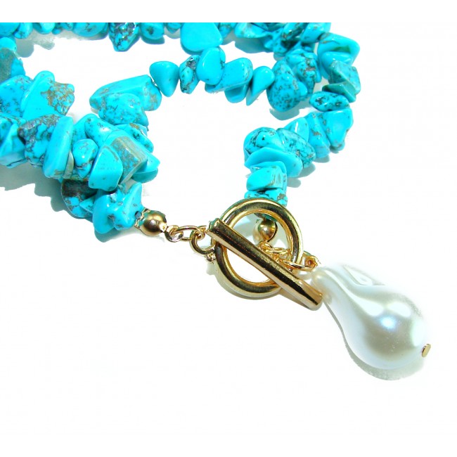 Luxurious natural Turquoise 14K Gold over .925 Sterling Silver handmade necklace