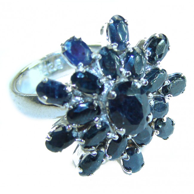 Blue Flower Authentic 17.8 carat Sapphire .925 Sterling Silver handcrafted Ring size 7