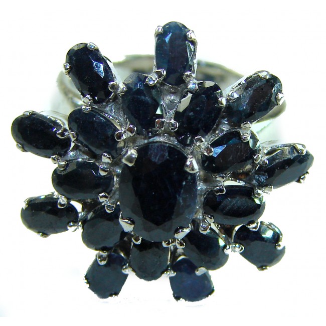 Blue Flower Authentic 17.8 carat Sapphire .925 Sterling Silver handcrafted Ring size 7