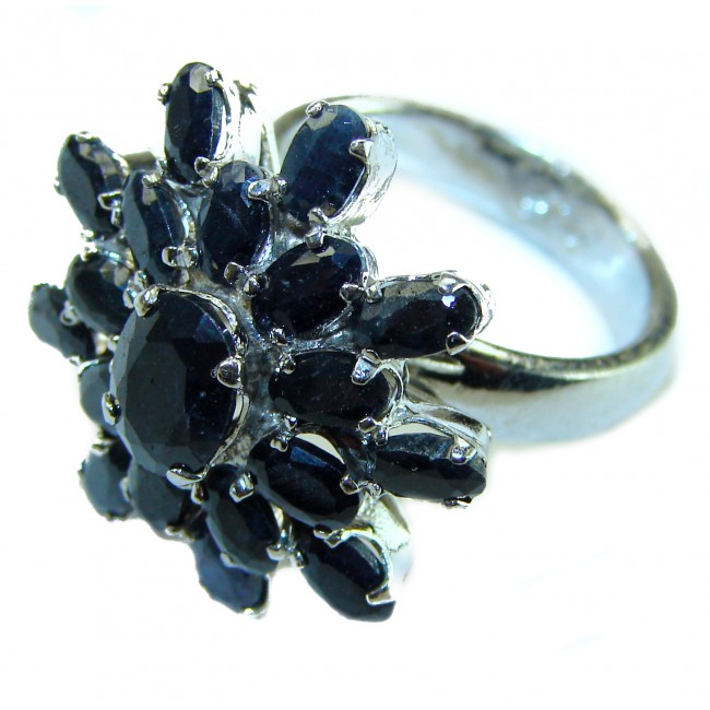 Blue Flower Authentic 17.8 carat Sapphire .925 Sterling Silver handcrafted Ring size 7