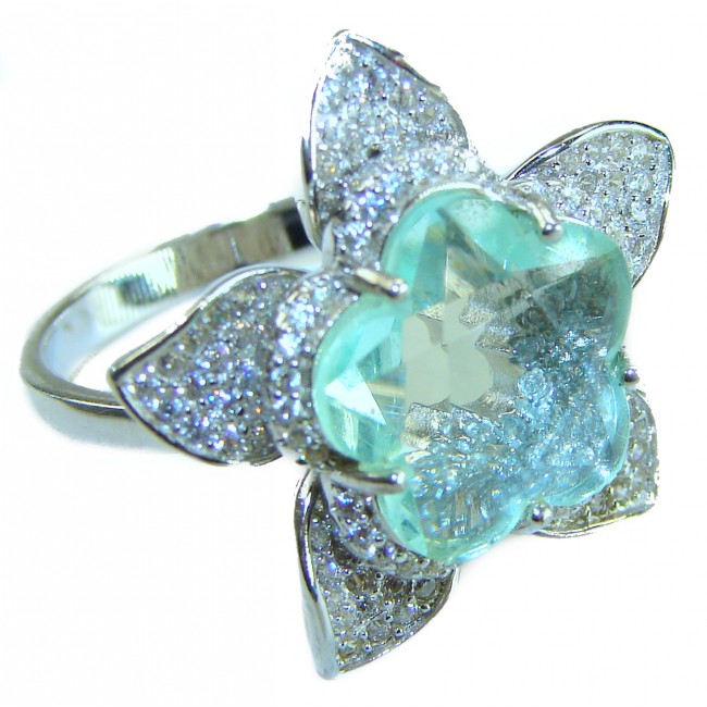 Flower 8.5 carat Green Amethyst .925 Sterling Silver Handcrafted Ring size 9