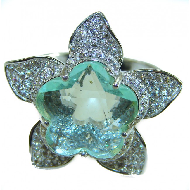 Flower 8.5 carat Green Amethyst .925 Sterling Silver Handcrafted Ring size 9
