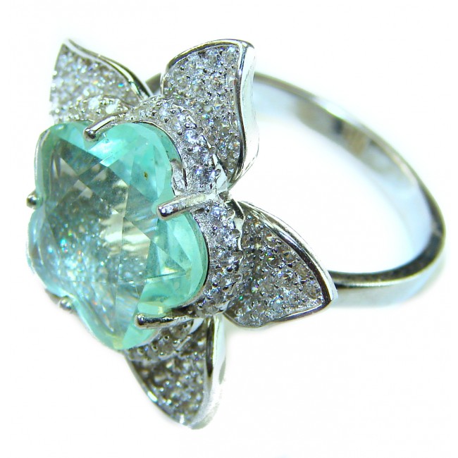 Flower 8.5 carat Green Amethyst .925 Sterling Silver Handcrafted Ring size 9